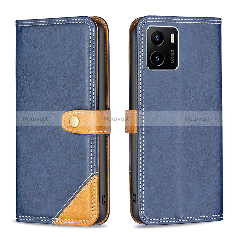 Leather Case Stands Flip Cover Holder B14F for Vivo Y15A Blue