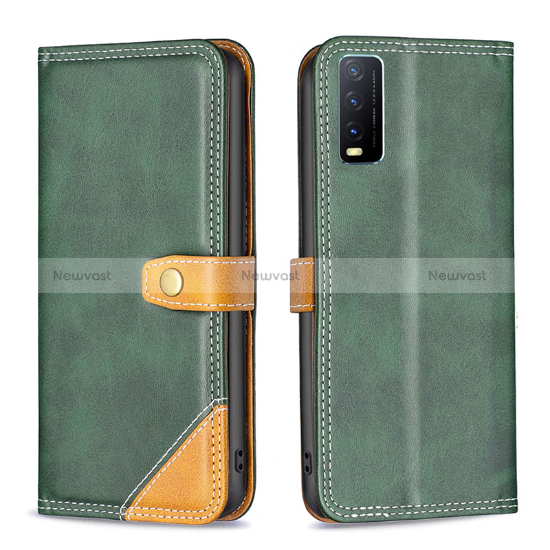 Leather Case Stands Flip Cover Holder B14F for Vivo Y20a Green