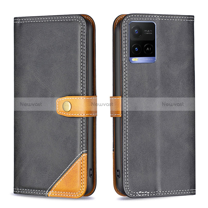 Leather Case Stands Flip Cover Holder B14F for Vivo Y21e