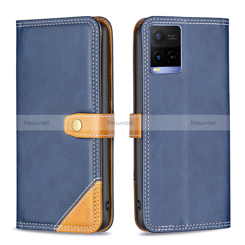 Leather Case Stands Flip Cover Holder B14F for Vivo Y21e