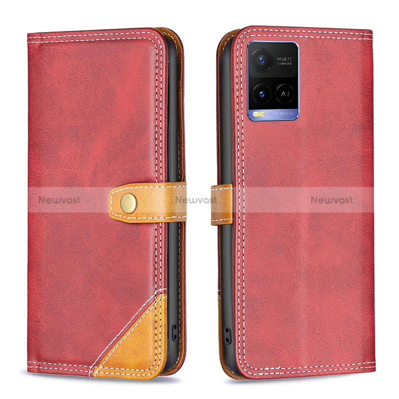 Leather Case Stands Flip Cover Holder B14F for Vivo Y21e