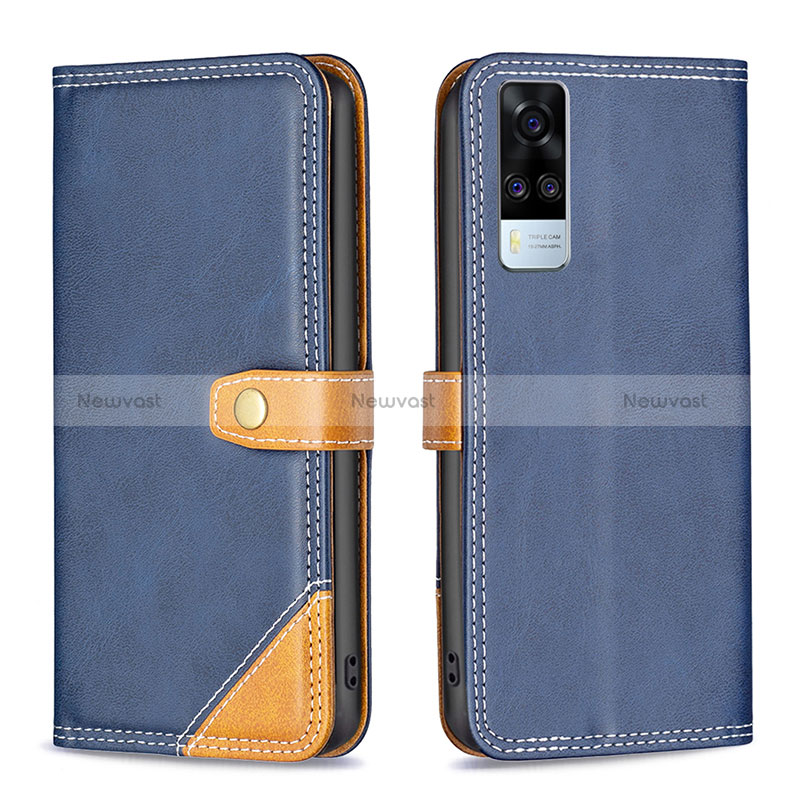 Leather Case Stands Flip Cover Holder B14F for Vivo Y31 (2021) Blue