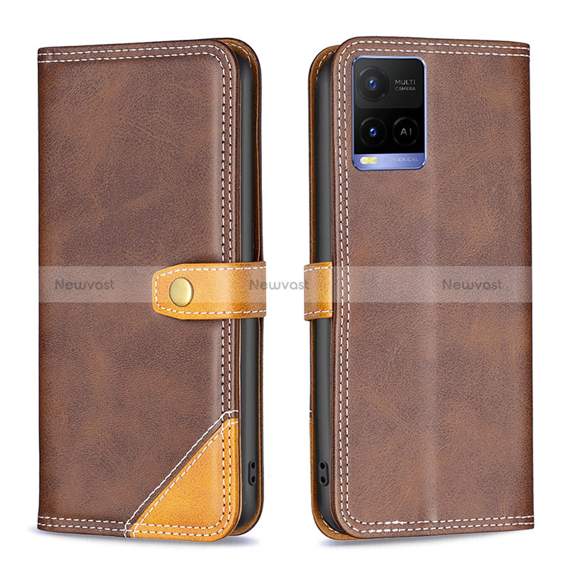 Leather Case Stands Flip Cover Holder B14F for Vivo Y32 4G Brown