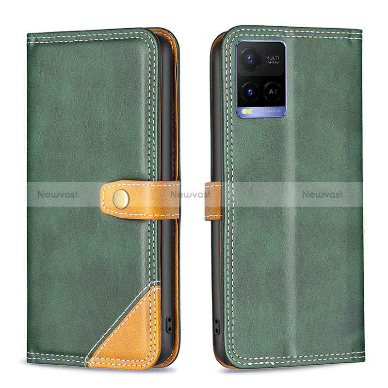 Leather Case Stands Flip Cover Holder B14F for Vivo Y32 4G Green