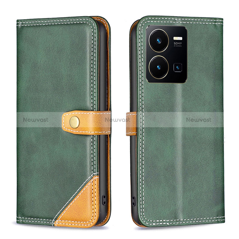 Leather Case Stands Flip Cover Holder B14F for Vivo Y35 4G Green