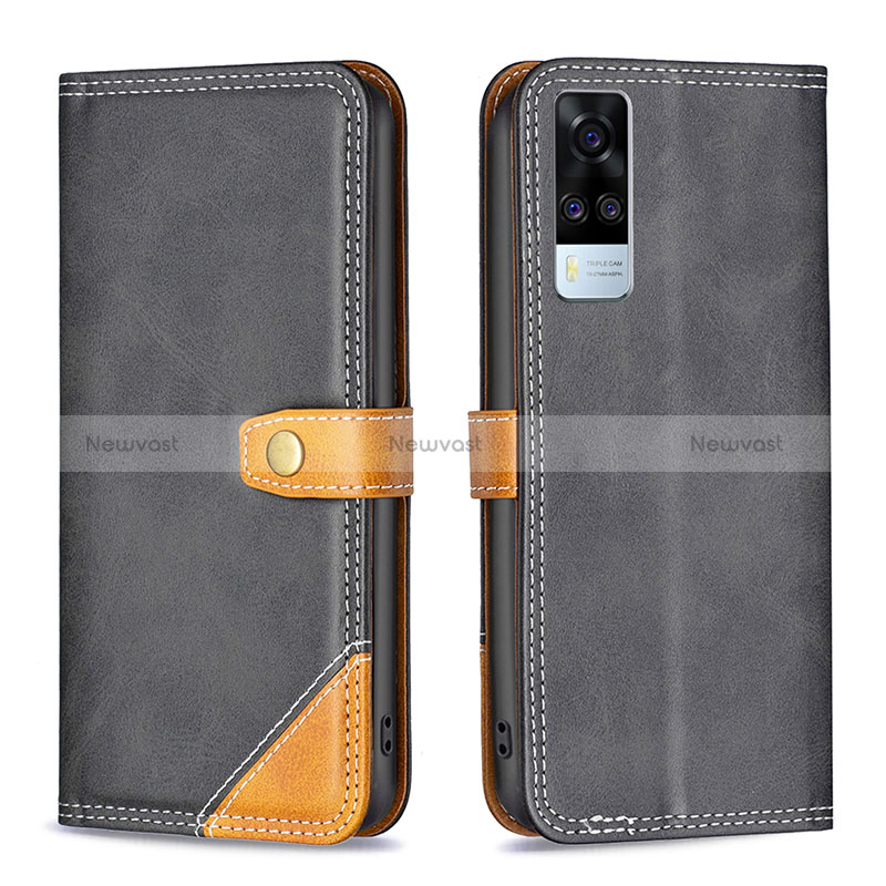 Leather Case Stands Flip Cover Holder B14F for Vivo Y51 (2021) Black