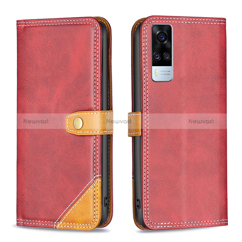 Leather Case Stands Flip Cover Holder B14F for Vivo Y51A Red