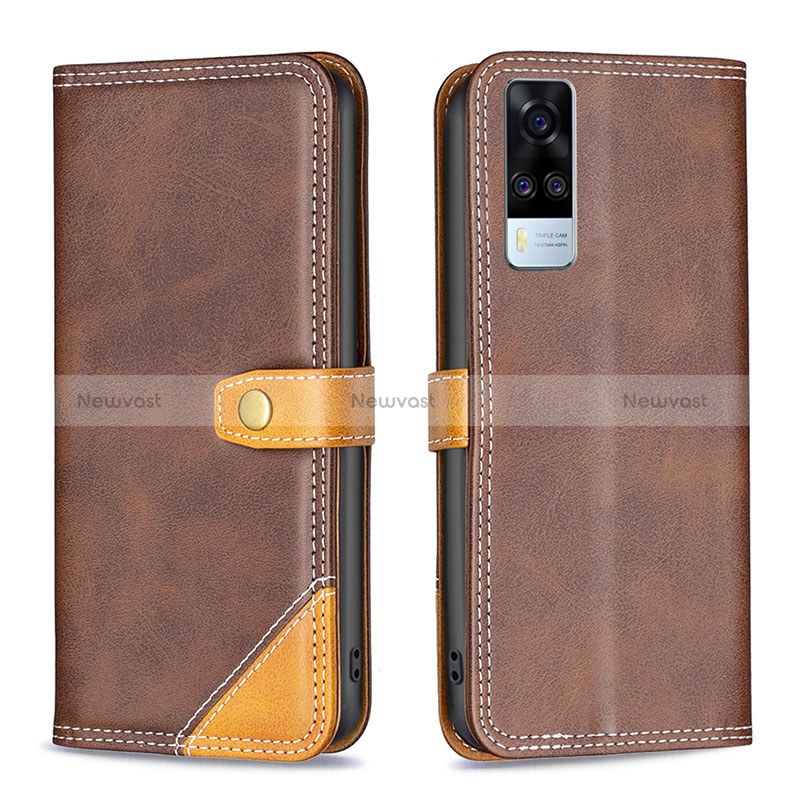 Leather Case Stands Flip Cover Holder B14F for Vivo Y53s 4G Brown