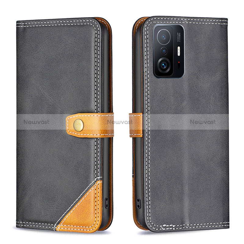 Leather Case Stands Flip Cover Holder B14F for Xiaomi Mi 11T 5G Black