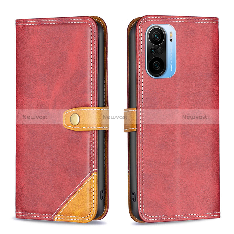 Leather Case Stands Flip Cover Holder B14F for Xiaomi Mi 11X 5G Red