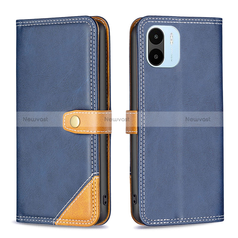 Leather Case Stands Flip Cover Holder B14F for Xiaomi Poco C51 Blue