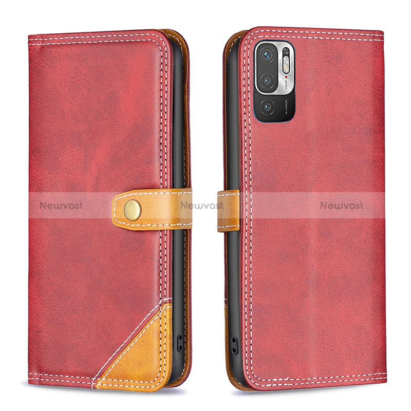 Leather Case Stands Flip Cover Holder B14F for Xiaomi POCO M3 Pro 5G Red