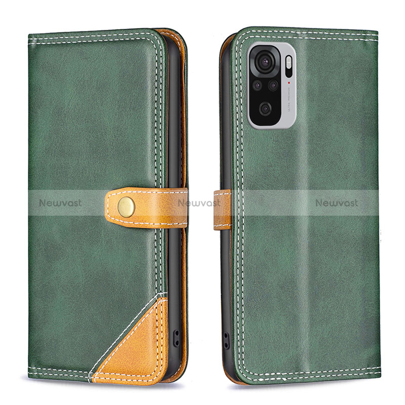 Leather Case Stands Flip Cover Holder B14F for Xiaomi Poco M5S Green