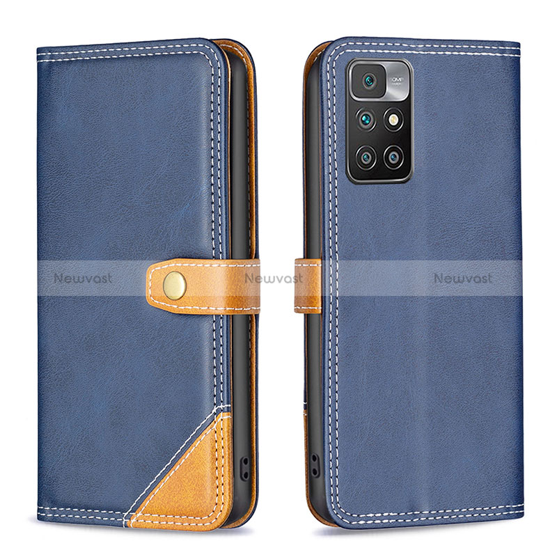 Leather Case Stands Flip Cover Holder B14F for Xiaomi Redmi 10 (2022) Blue