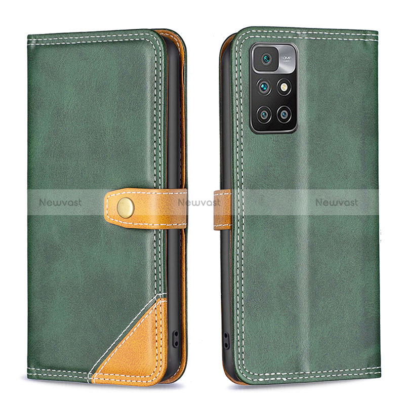 Leather Case Stands Flip Cover Holder B14F for Xiaomi Redmi 10 (2022) Green