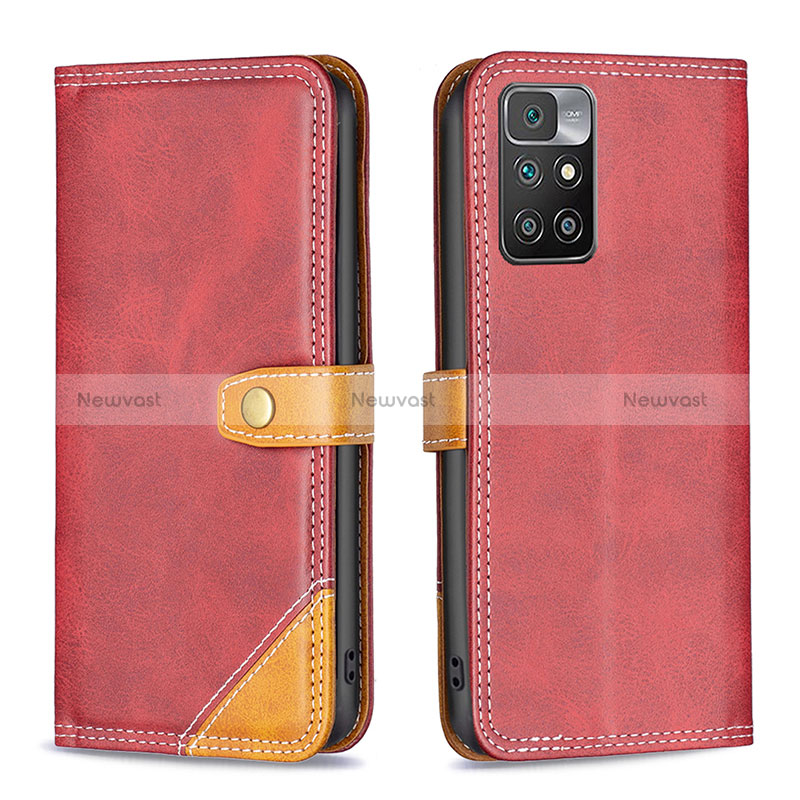 Leather Case Stands Flip Cover Holder B14F for Xiaomi Redmi 10 (2022) Red