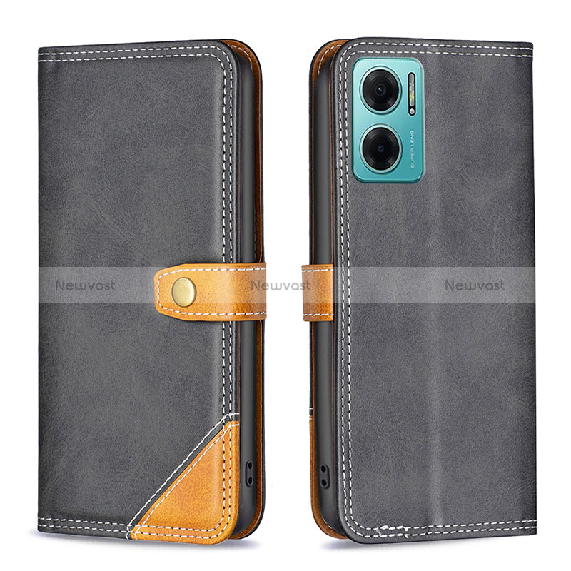 Leather Case Stands Flip Cover Holder B14F for Xiaomi Redmi 10 5G Black