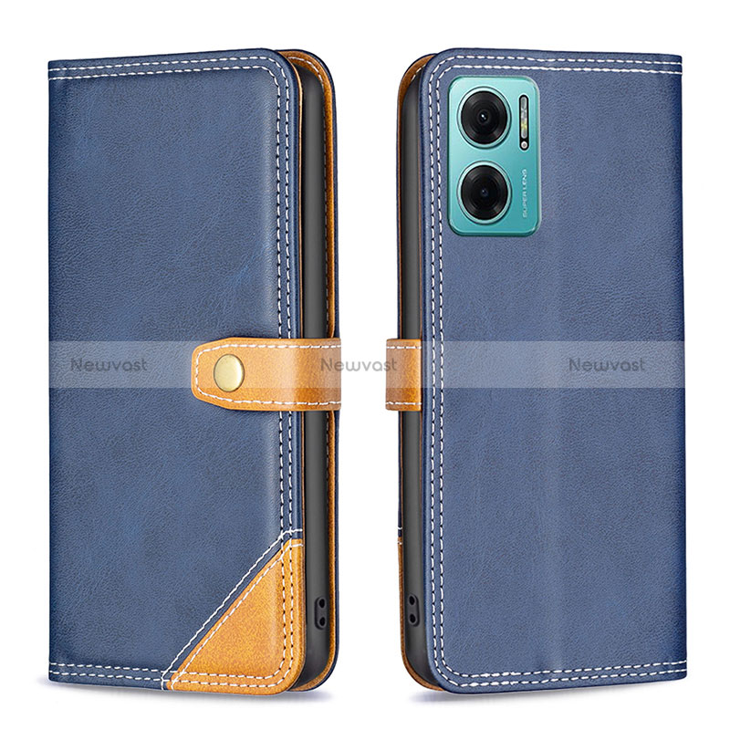 Leather Case Stands Flip Cover Holder B14F for Xiaomi Redmi 10 Prime Plus 5G Blue