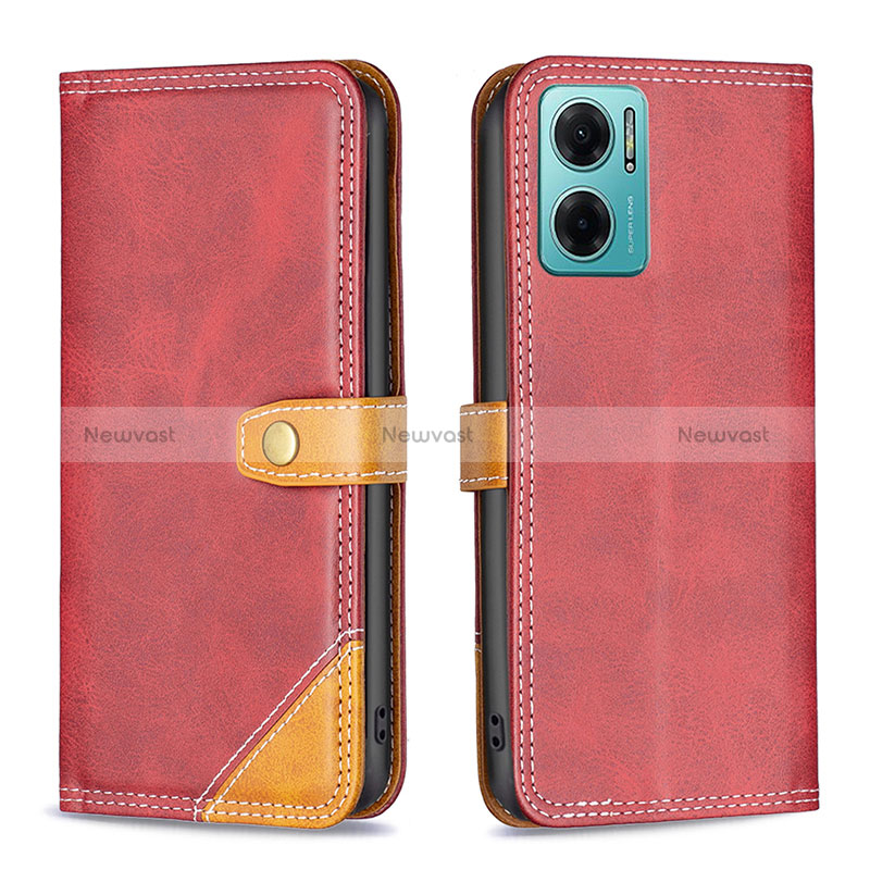 Leather Case Stands Flip Cover Holder B14F for Xiaomi Redmi 10 Prime Plus 5G Red