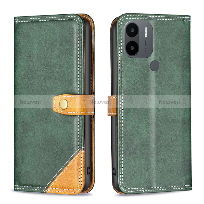 Leather Case Stands Flip Cover Holder B14F for Xiaomi Redmi A1 Plus Green