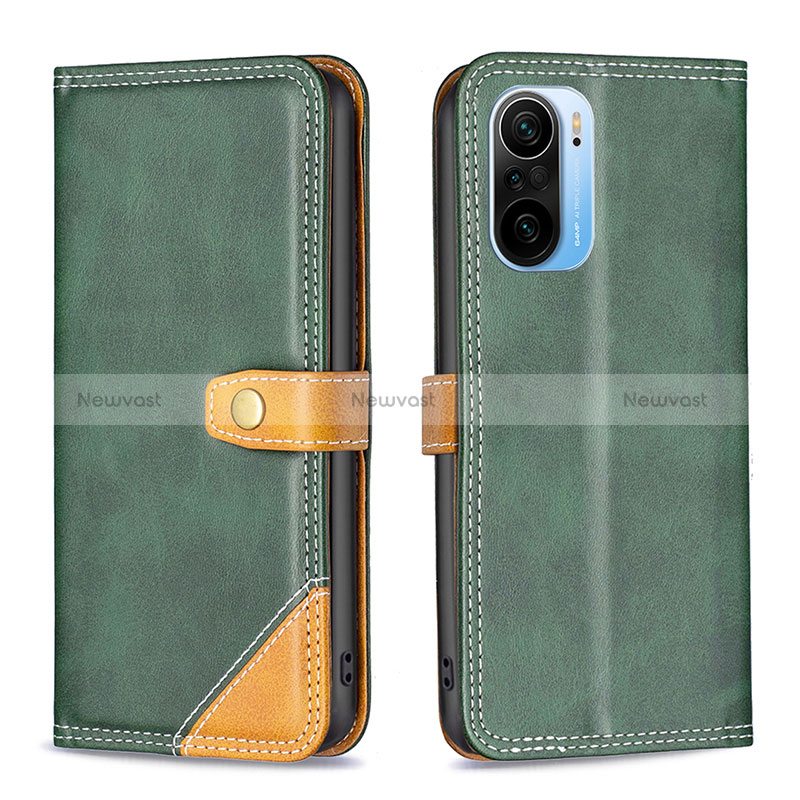 Leather Case Stands Flip Cover Holder B14F for Xiaomi Redmi K40 Pro+ Plus 5G Green