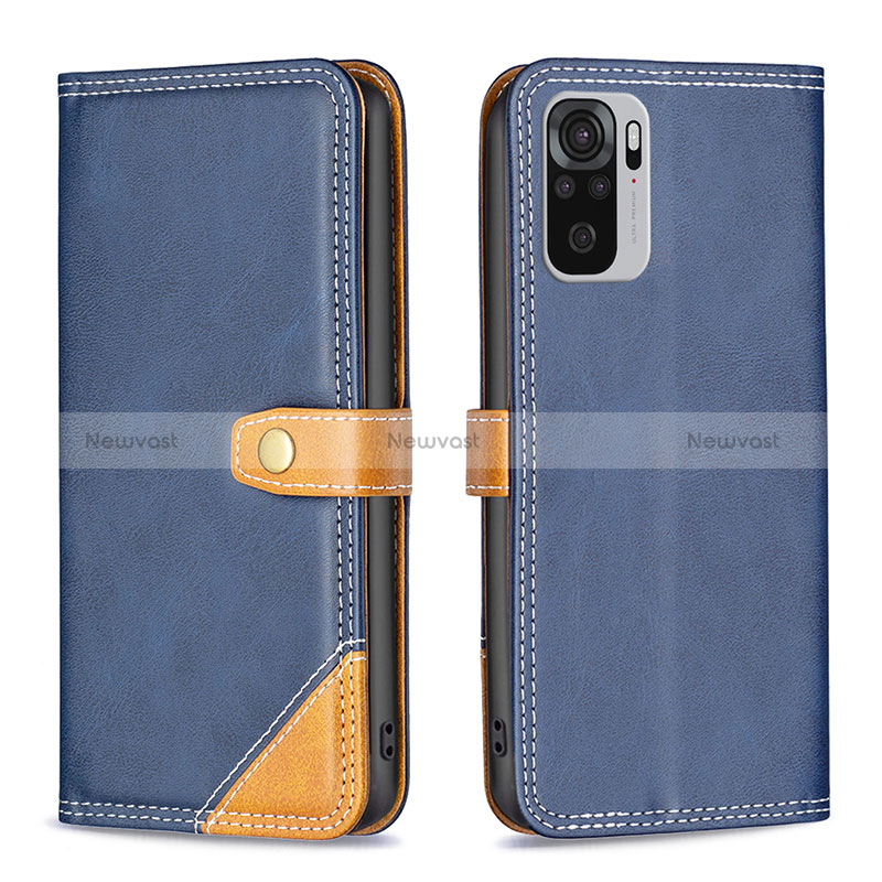 Leather Case Stands Flip Cover Holder B14F for Xiaomi Redmi Note 10 4G Blue