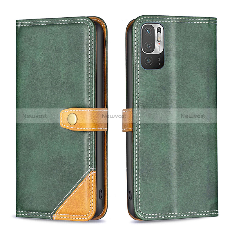 Leather Case Stands Flip Cover Holder B14F for Xiaomi Redmi Note 10 5G Green