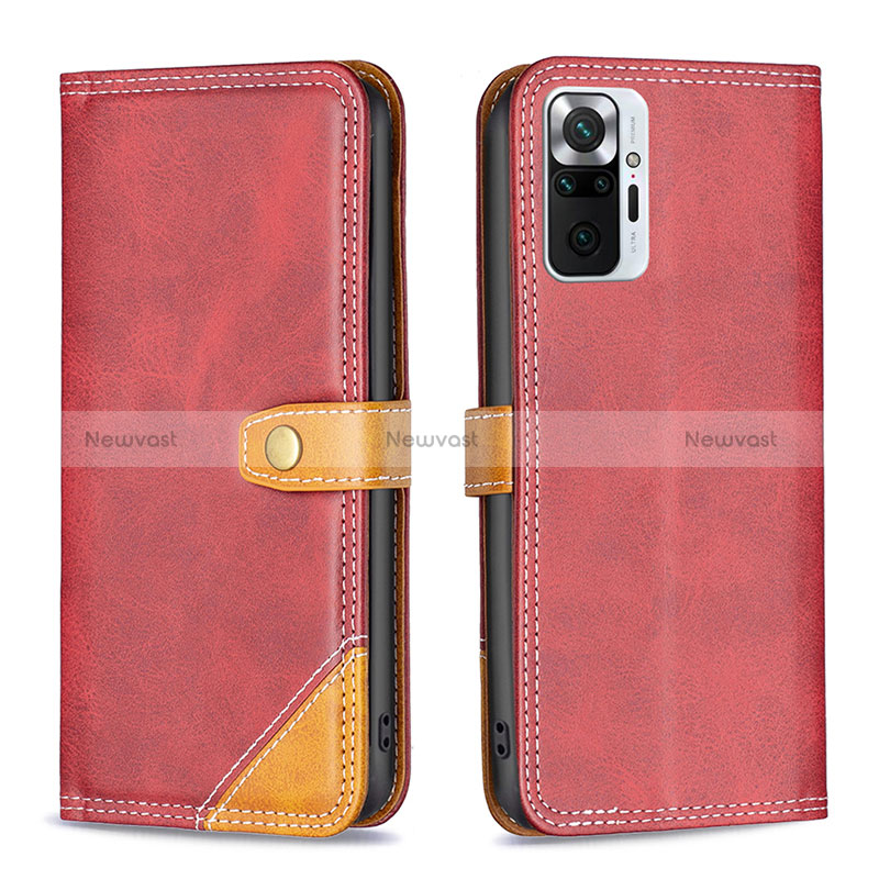 Leather Case Stands Flip Cover Holder B14F for Xiaomi Redmi Note 10 Pro 4G Red