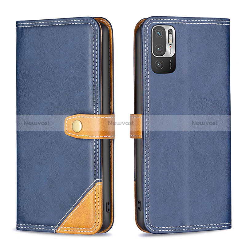 Leather Case Stands Flip Cover Holder B14F for Xiaomi Redmi Note 10T 5G Blue