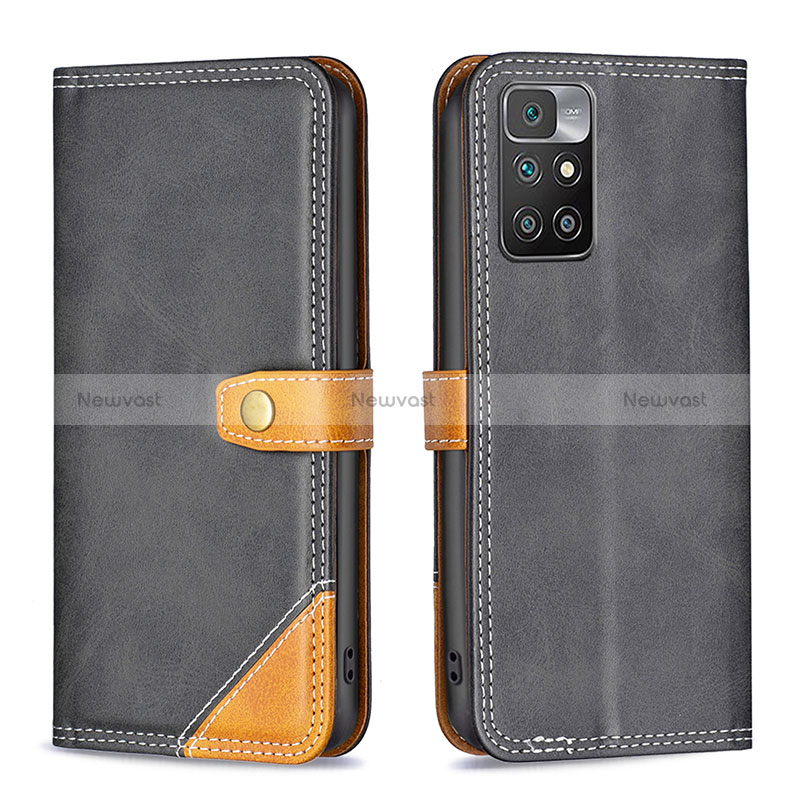 Leather Case Stands Flip Cover Holder B14F for Xiaomi Redmi Note 11 4G (2021) Black