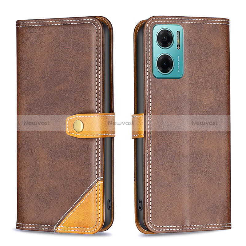 Leather Case Stands Flip Cover Holder B14F for Xiaomi Redmi Note 11E 5G Brown