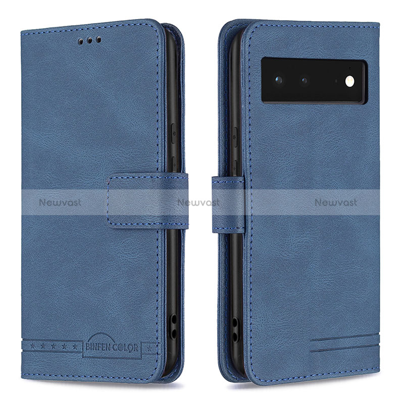 Leather Case Stands Flip Cover Holder B15F for Google Pixel 6 5G Blue