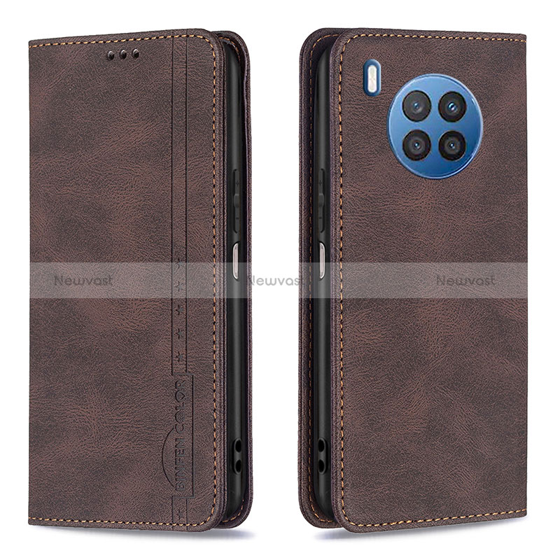 Leather Case Stands Flip Cover Holder B15F for Huawei Honor 50 Lite Brown