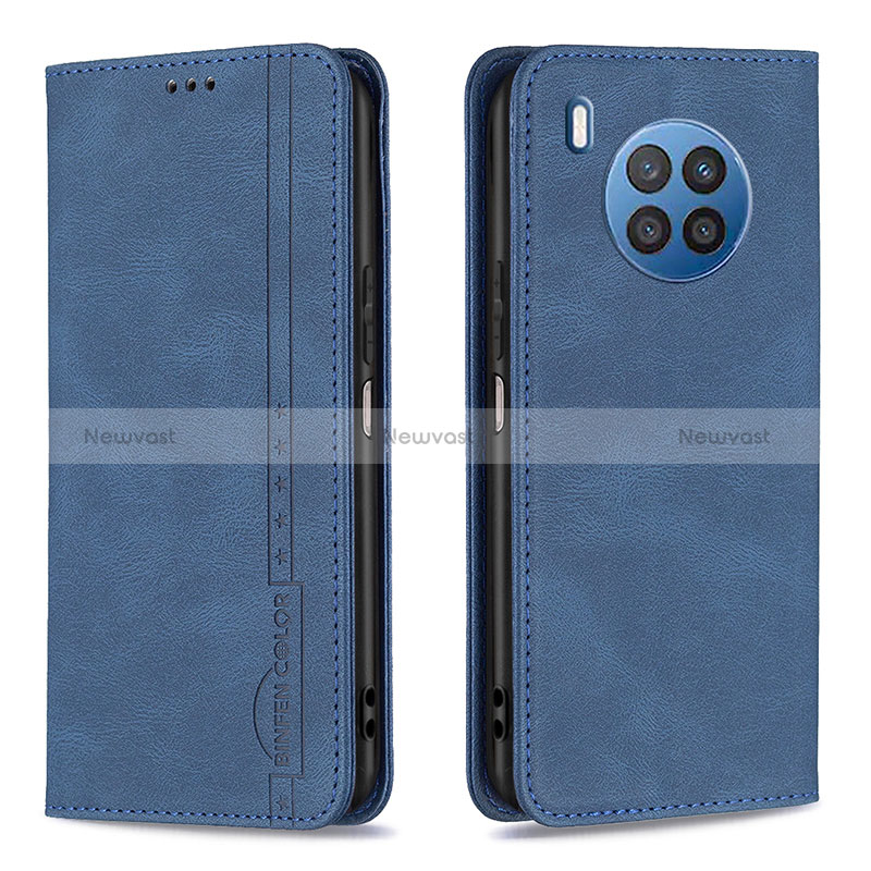 Leather Case Stands Flip Cover Holder B15F for Huawei Nova 8i Blue