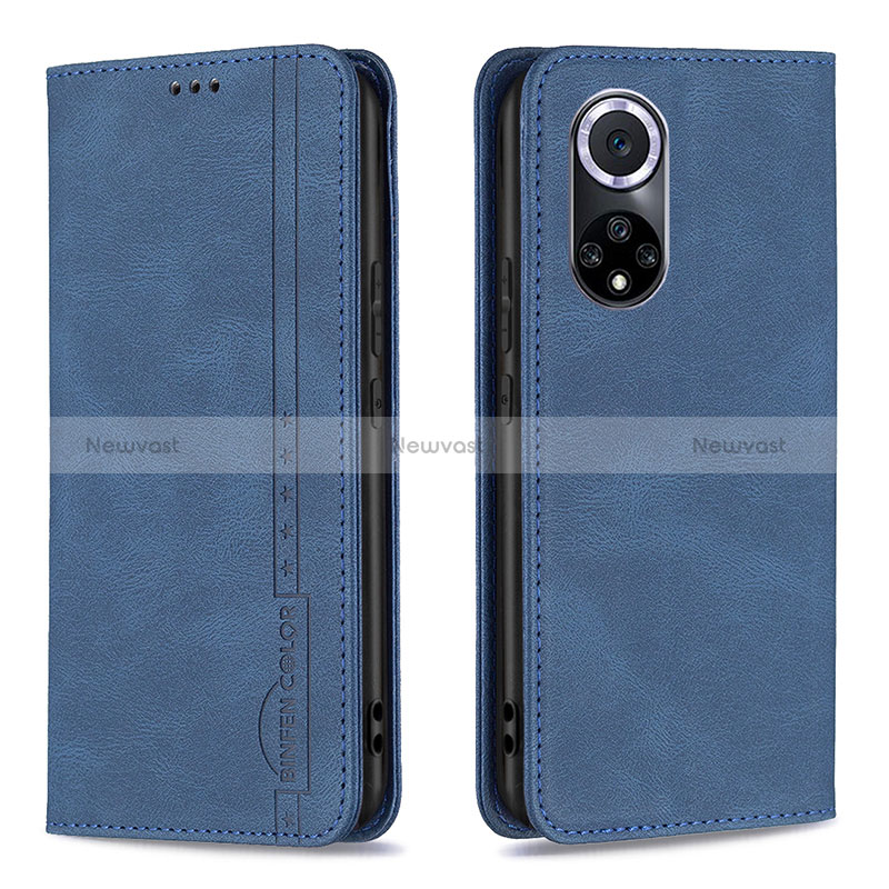 Leather Case Stands Flip Cover Holder B15F for Huawei Nova 9 Blue