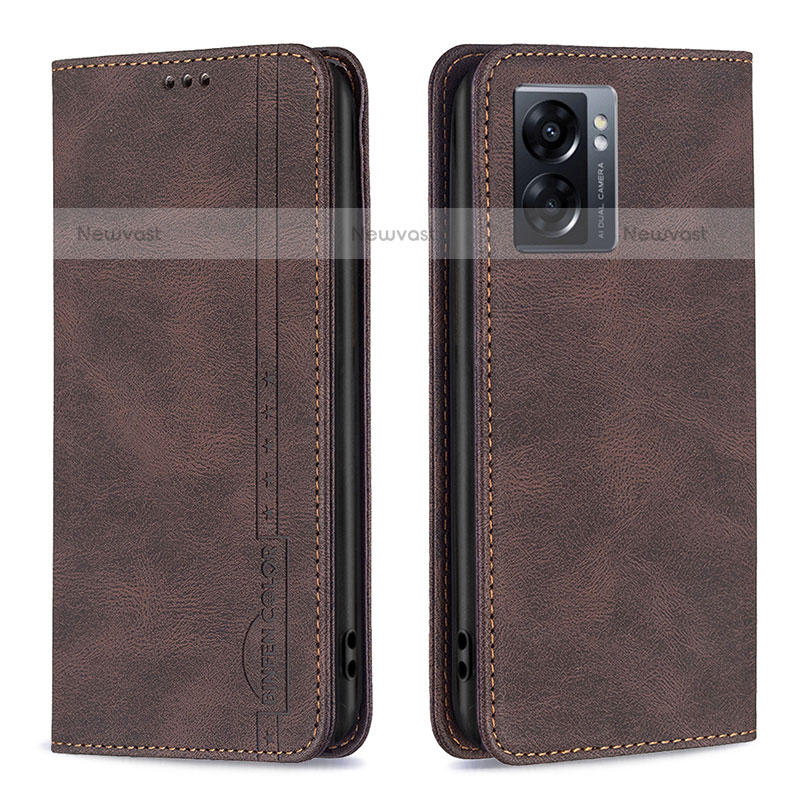 Leather Case Stands Flip Cover Holder B15F for OnePlus Nord N300 5G Brown