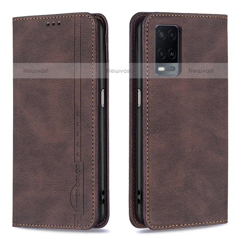 Leather Case Stands Flip Cover Holder B15F for Oppo A54 4G Brown