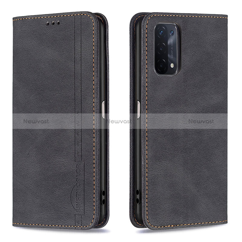 Leather Case Stands Flip Cover Holder B15F for Oppo A54 5G Black