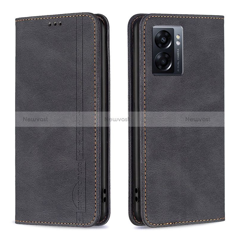 Leather Case Stands Flip Cover Holder B15F for Oppo A57 5G Black