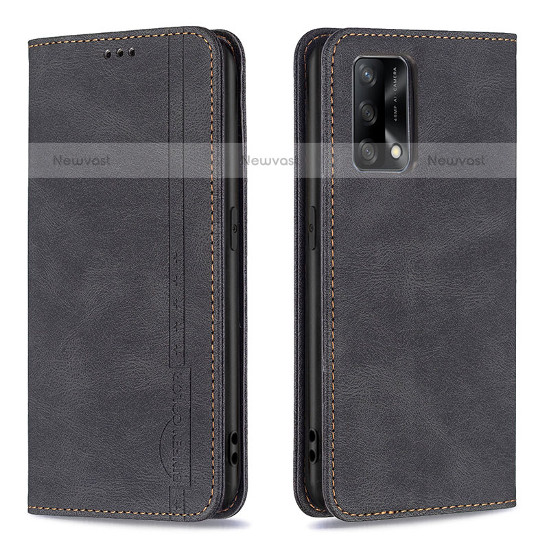 Leather Case Stands Flip Cover Holder B15F for Oppo A74 4G Black