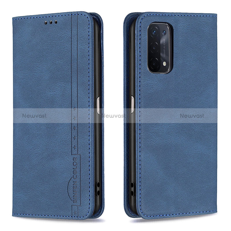 Leather Case Stands Flip Cover Holder B15F for Oppo A74 5G Blue