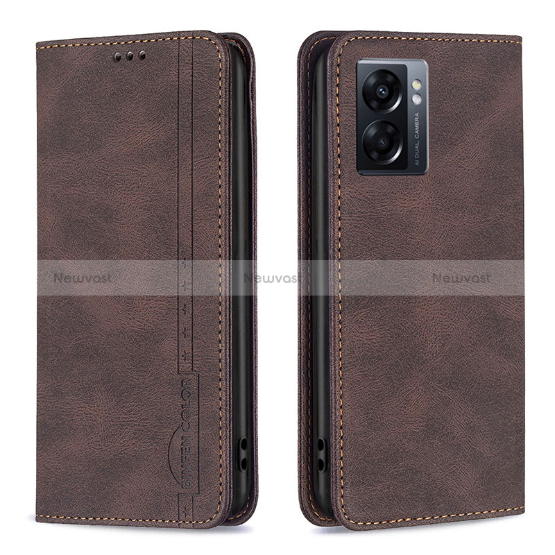 Leather Case Stands Flip Cover Holder B15F for Oppo A77 5G Brown