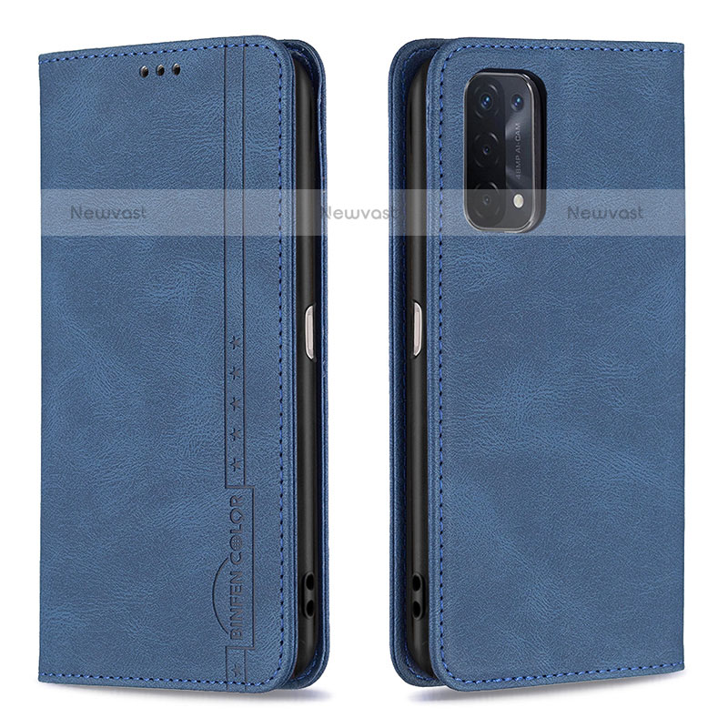 Leather Case Stands Flip Cover Holder B15F for Oppo A93 5G Blue