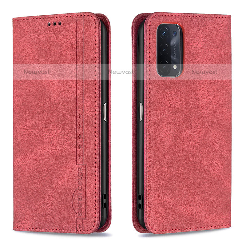 Leather Case Stands Flip Cover Holder B15F for Oppo A93 5G Red