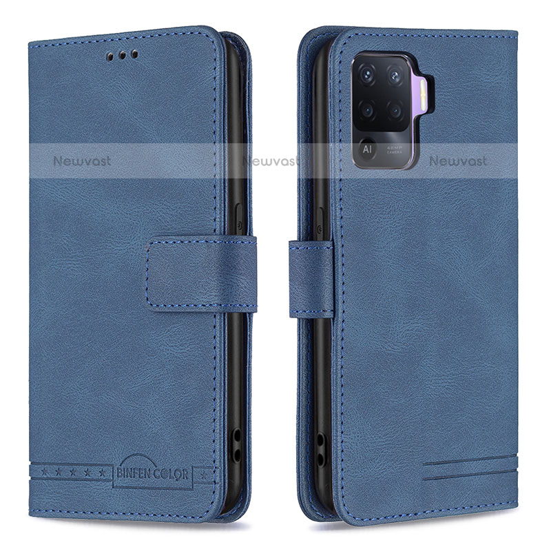 Leather Case Stands Flip Cover Holder B15F for Oppo A94 4G Blue