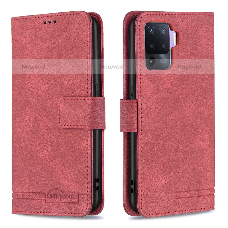 Leather Case Stands Flip Cover Holder B15F for Oppo A94 4G Red