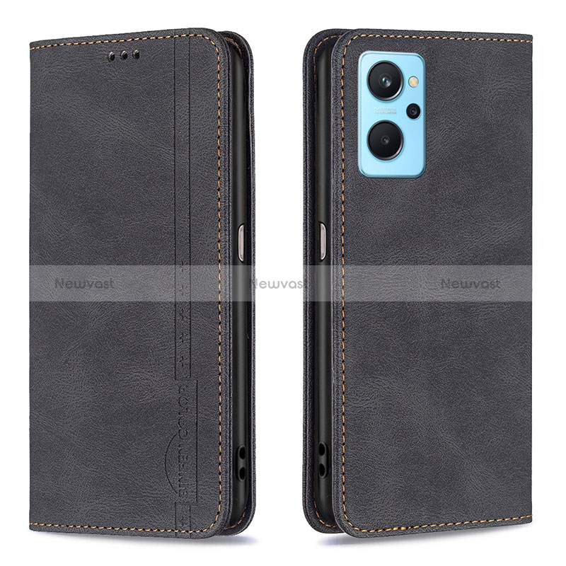 Leather Case Stands Flip Cover Holder B15F for Oppo A96 4G Black