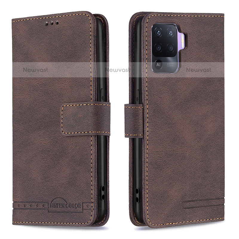 Leather Case Stands Flip Cover Holder B15F for Oppo F19 Pro Brown