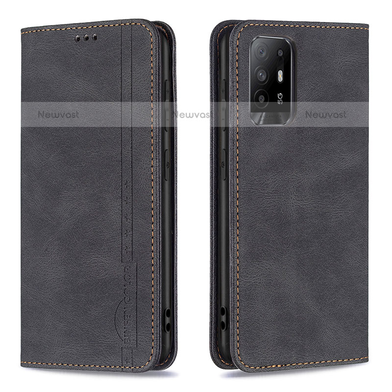 Leather Case Stands Flip Cover Holder B15F for Oppo F19 Pro+ Plus 5G Black