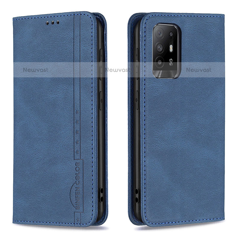 Leather Case Stands Flip Cover Holder B15F for Oppo F19 Pro+ Plus 5G Blue